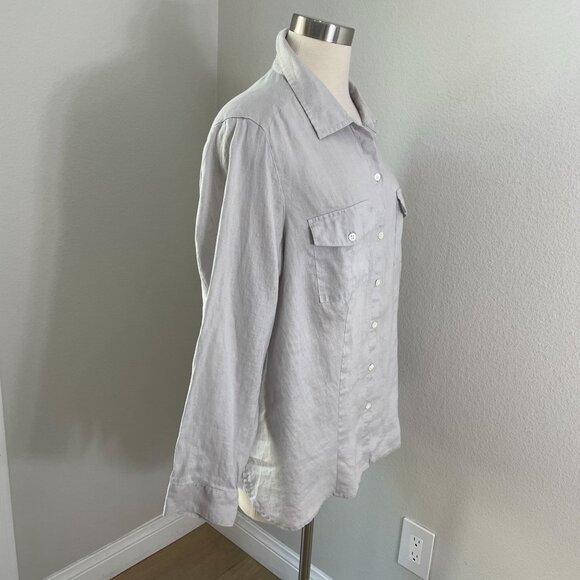 J Jill Womens Plus 1X Love Linen Button Up Shirt Gray Long Sleeve Top - Picture 3 of 9